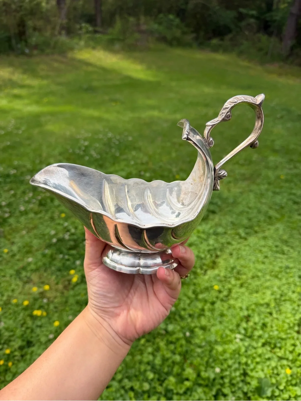 Vintage Elegant  Bombay Silver-Tone Gravy  Boat